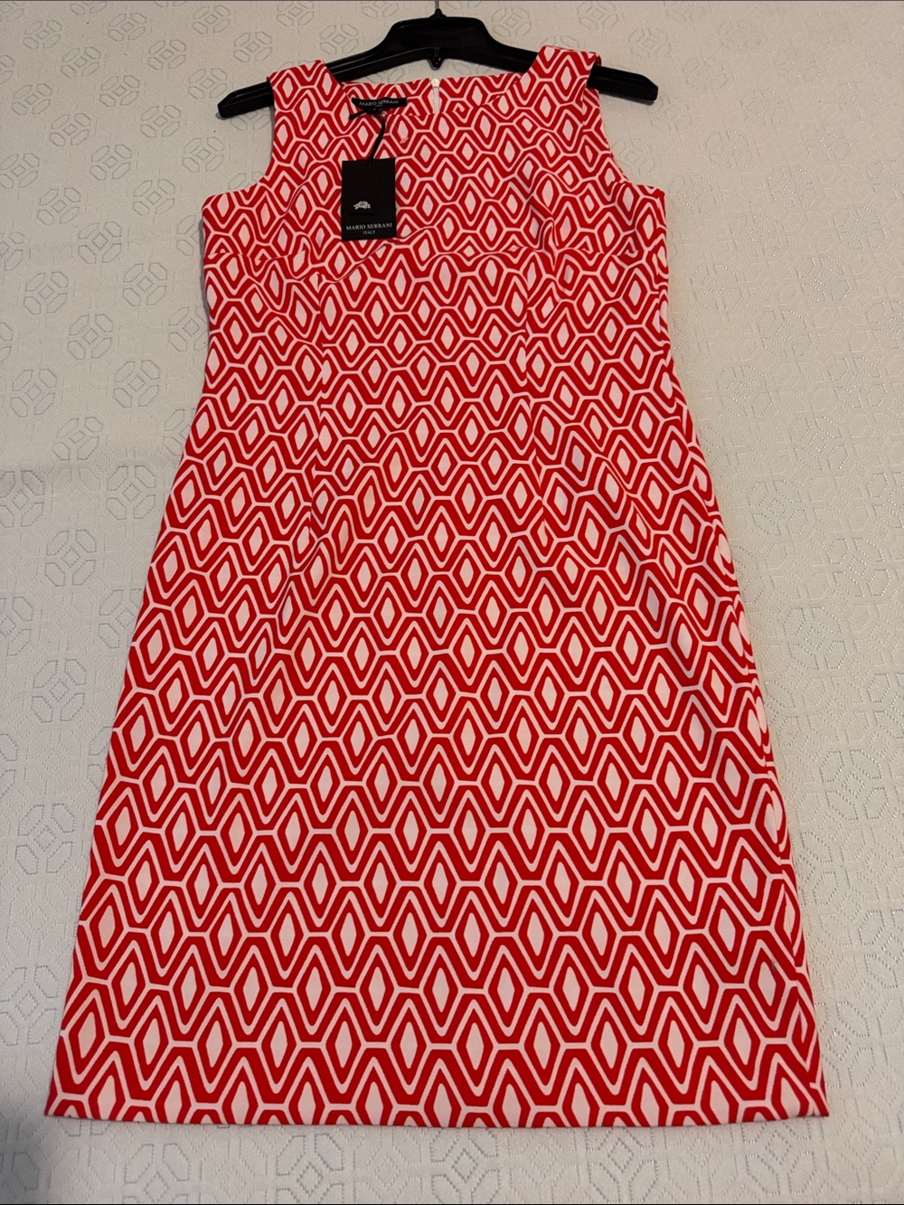 Mario Serrani Red and White Geometric Midi Dress